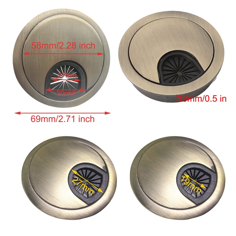 SyiXute 2 Pcs 60 mm Desk Cable Grommets,Zinc Alloy Computer