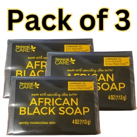 Personal Care African Black Soap with Shea Butter, Pack of 3, 4oz (113g)