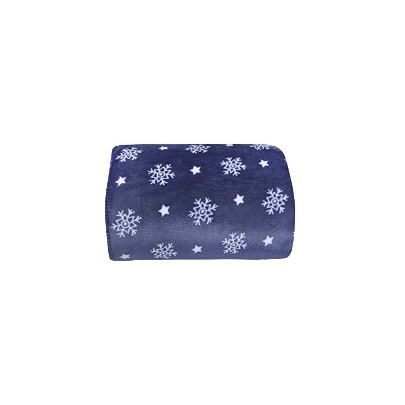 Micro-Pro Navy Snowflake Sherpa Lined Fleece Blanket Throw Cosy Soft
