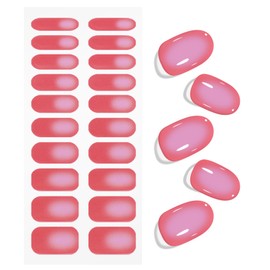JMEOWIO Gel Nail Stickers Red Pink Semi Cured Gel Nail Strips Wraps UV/LED Nails Art Design Decoration Accessories