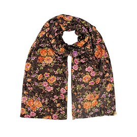 Brown Vintage Floral Print Velvet Winter Scarf
