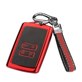 MARCHFA Key Shell Custom Fit for Captur Clio Megane Kadjar Koleos 2 TPU Key Cover 4 Button Key Card Case(1 Pcs Red)