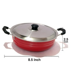 YADNESH Nonstick Deep Kadai – Multipurpose Indian Wok with Stainless Steel Lid for Frying, Curry & Cooking | Heavy Duty Aluminum 2 Litres