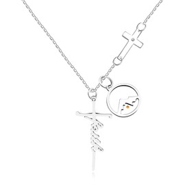 Uloveido Womens Stainless Initial Faith Side Cross Necklace with Round Mountain Mustard Seed Charm Religious Gift (Faith-Mountain Seed)