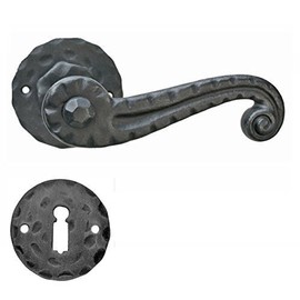 Gedotec Door Handle Door Fitting Antique Wrought Iron on Oval Rosette | Handle Set Black - BARI-25 | Door Handle Handmade | for Indoor and Outdoor Use | 1 Set Including Mounting Material