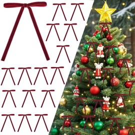Spiritlele 30 Pcs Burgundy Christmas Bows for Christmas Tree Velvet Ribbon Bow Knot Vintage Wreath Bows Ornaments for Xmas Holiday Home Decoration (5 x 7 Inch, Width of 3/8")