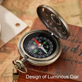 Outdoor Compass with Metal Chains, Retro Compass with Luminous Numerals, Navigation Compass, Portable Pocket Compass, Hiking, Nautical Compass, Compass Navigation Tools for Hiking, Camping