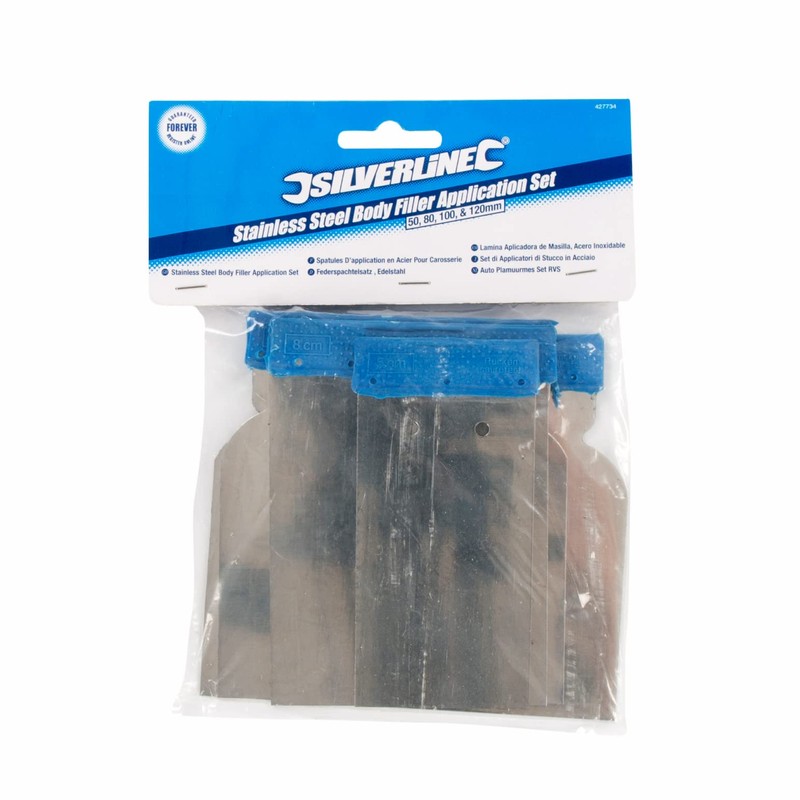 Silverline Stainless Steel Body Filler Application Set 4pce 50, 80,