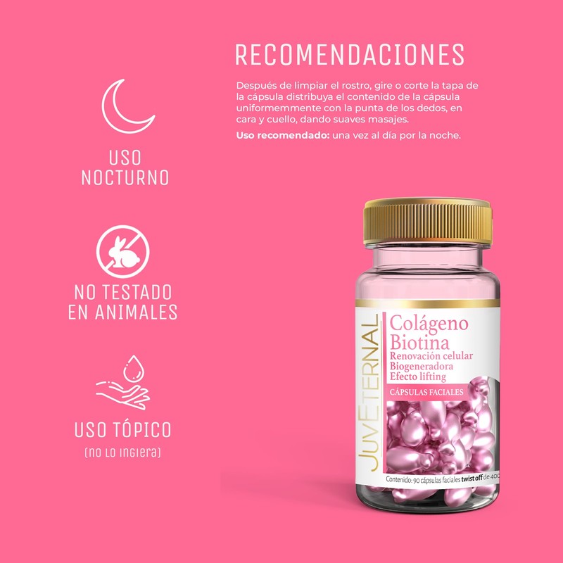 Juveternal |Cápsulas Faciales Colágeno Biotina |90 cáps|Efecto lifting|Biogenerador|