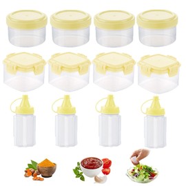12 Mini Botellas de Presión Amarillas, Recipiente Condimentos, Tarro Salsa de Tomate con Tapa de Rosca, Recipiente para Condimentos