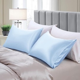2PCS Satin Pillowcase for Hair and Skin, 40x 80cm Satin Silk Pillowcase Baby Blue Pillow Cases, Silky Pillow Cases with Envelope Closure (Baby Blue)