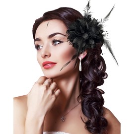 Women Fascinator Feather Flower Black Hair Clip Pin Brooch Corsage Bridal Hairband Cocktail Banquet Party Wedding Accessories
