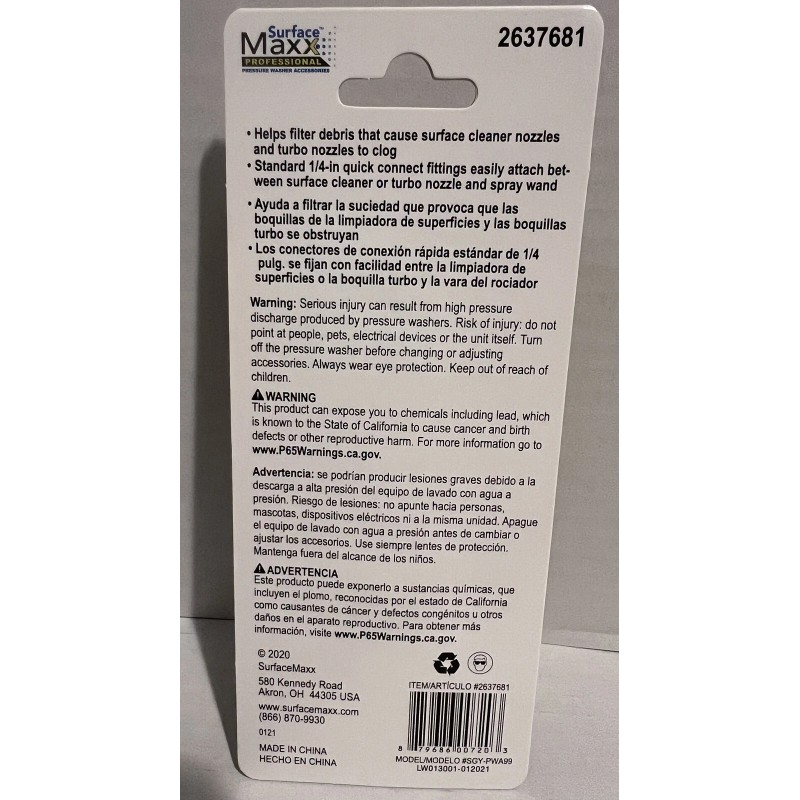 SurfaceMaxx Surface Maxx Pro Pressure Washer Filter Quick Connect Attachment