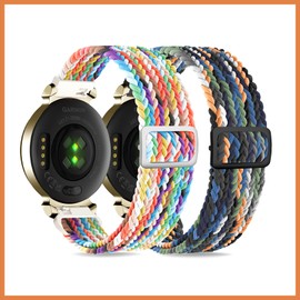 2 Pack Braid Nylon Bands Compatible with Garmin Lily 2, 14mm Stretchy Nylon Soft Loop Straps Quick Release Replacement Adjustable Wristband for Lily 2 Classic/Active Smart Watch Accessory for Women