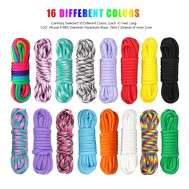 WEREWOLVES 16 Colors Paracord Cord, 550 Paracord Bracelet Crafting Combo Kits with Instruction - Multifunction Paracord Ropes, 10 Feet Each Parachute Cord for DIY Manual Braiding Supplies