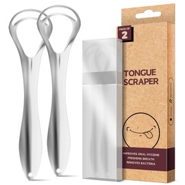 Srnede Tongue Scraper for Adults Tongue Cleaner Oral Care Aids in Fresh Breath Reduce Bad Breath Metal Tongue Scrapers Stainless Steel with Travel Case 2 Pack