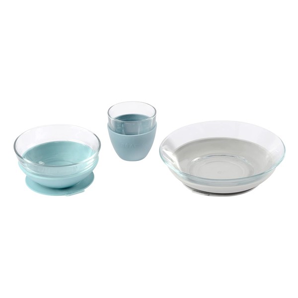 BEABA BEABA 3-Piece Duralex Glass Meal Set with Silicone Suction,