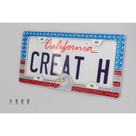 Creathome 3D Shining American Flag with Eagle License Plate Frame from Pure Zinc Alloy Metal Perfect Plate Holder