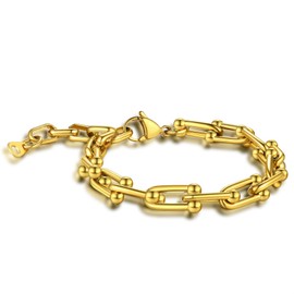 GOLDCHIC JEWELRY Gold Paperclip Chain Bracelet for Women Girl, 18k Gold U Shaped Link Bracelet for Girlfriend, 21cm