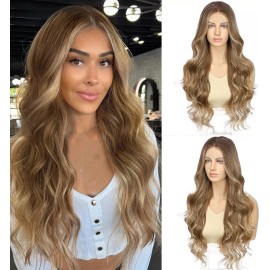Unbranded Natural Brown With Light BLONDE HIGHLIGHTS  Wig HD Front Lace Human Hair Blend