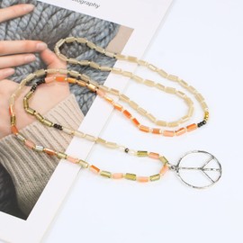 KELITCH Peace Sign Pendant Necklaces New Crystal Chains Long Women's Necklaces Oval Wooden Bead Necklace, Pearl Crystal, Pearl