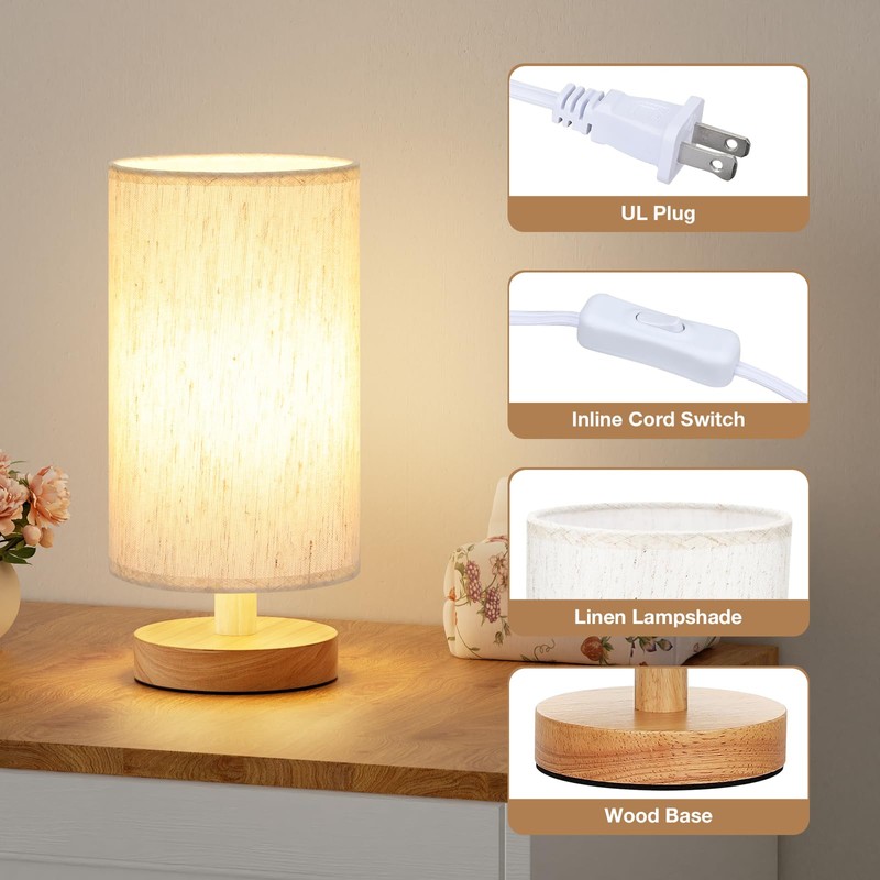 Fenmzee Small Table Lamp for Bedroom - Inline Control, Bedside