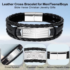 TOLOWOBK Christian Graduation Gifts 2025 Leather Bible Verse Bracelets American Flag Cross Bracelet Religious Gift for Men Baptism Confirmation Gifts for Teens Son Grandson Nephew Godson