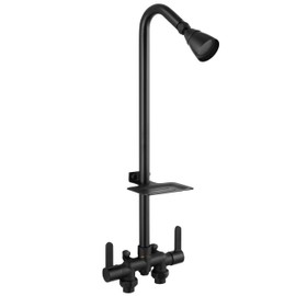 Aolemi Outdoor Shower Fixtures,Outdoor Shower Kit Faucet System 3 Inch Center with Showerhead 2 Handle Exposed Shower with Brass Mix Valve Pipe Downward with Soap Dish Matte Black