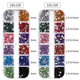 AAGWW Nail Art Parts, Aurora Tone 3D Nail Accessories, Nail Artificial Diamond, Shine, 24 Types, Various Styles, Boxed Set, Colorful Rhinestone Decoration, Combination Set, 0.06 inch (1.5 mm), 0.08