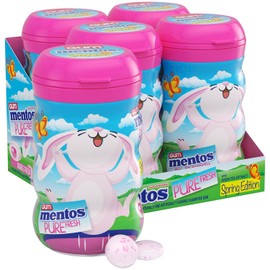 Mentos Pure Fresh Spring Edition Sugar-Free Chewing Gum with Xylitol, Bubble Fresh Flavor, Easter, Bunny Bottle, 50 Piece Bottle (Bulk Pack of 4)