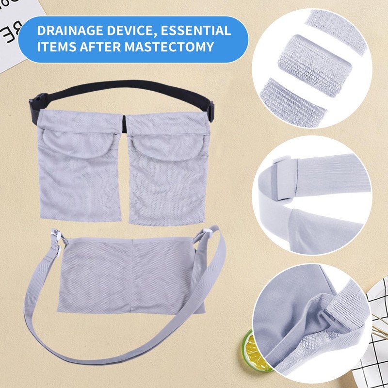 2 PCS Mastectomy Drainage Pouch with 3 Pouch,Mastectomy Supplies,Adjustable Drain