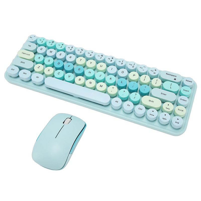 Keyboard Mouse Combo 2.4GHz Wireless Cute Retro 68 Round Keycaps