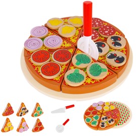 KRUZZEL Pizza for Slicing with Pizza for Slicing Pizza Wooden Various Toys 9354