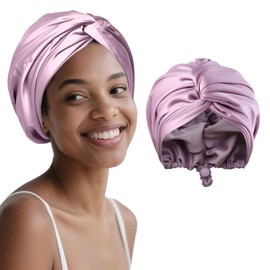ZXYCLOPS Adjustable double-layer silk satin nightcap, suitable for wrapping hair while sleeping, suitable for long curly hair, woven style - purple