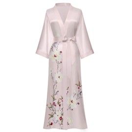 Pink Silk Robe Kimonos for Women Satin Bath Robe Long Bathrobes Bridal Robe for Wedding Day Shower Gifts Nightgown Party