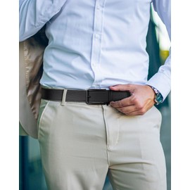 BOSTANTEN Cinturón de piel para hombre, cinturón de 1 3/8 pulgadas, para hombre, vestido de regalo e informal con hebilla ajustable, ribete para adaptarse, 010-all Black, 38"-48" Waist Adjustable