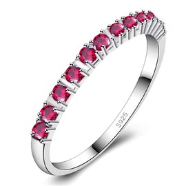 Uloveido Weibliche Hochzeitsband 2mm Roter Zirkonia Halbe Ewigkeit Stapelbare Verlobungsringe für Frauen Mädchen J029 (Pink, Größe 6)