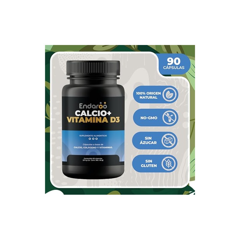Calcio + Vitamina D3 90 Cápsulas | Con Citrato de