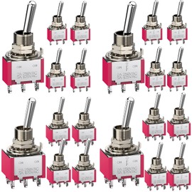 DIYhz 20PCS（4 Kinds） Toggle Switch AC 5A/125V 2A/250V 3（6） Pin Terminals On/Off/On 2（3） Position SPDT Toggle Switch Mini Miniature Toggle Switch Car Dash Dashboard（3P2D 6P2D 3P3D 6P3D）
