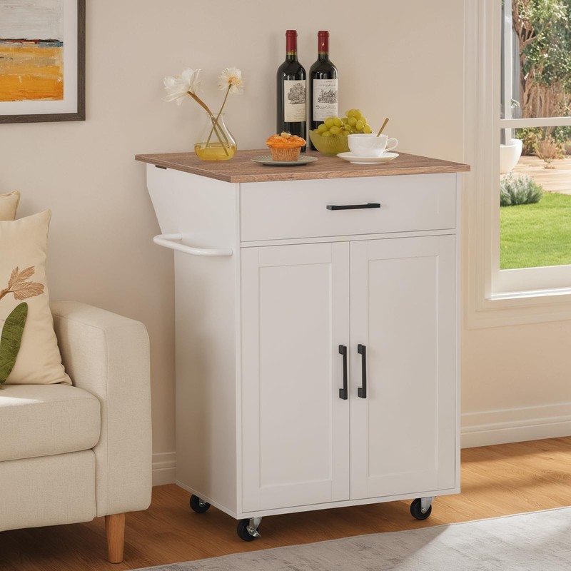 MAHANCRIS Kitchen Island on Wheels with Drop Leaf, Folding Countertop
