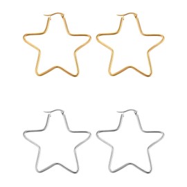 Cupimatch Hoop Hoop Earrings Stainless Steel Rhinestone Large Round Stud Earrings Star Earrings for Women Girlfriend Girls, Stainless Steel