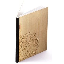 A5 Wooden Notebook – Engraved Mandala – Real Wood Notebook for Writing in Pine Wood Cover Wooden Cover