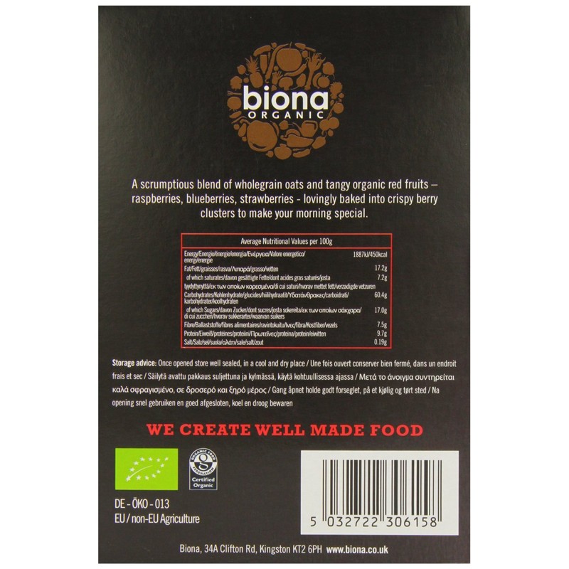 Biona Org Wild Berry Granola 375g X 3 (Pack of