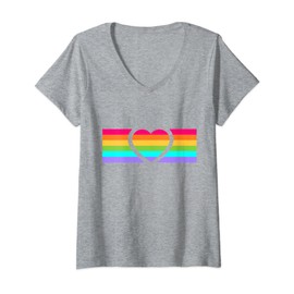 Womens Love Pride With Rainbow Color Heart V-Neck T-Shirt