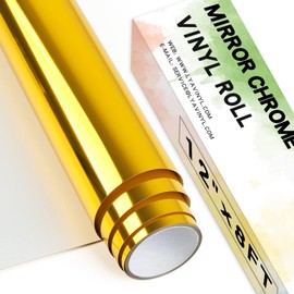 Lya Vinyl Chrome Mirror Permanent Vinyl Roll,12" x 8ft Gold PET Self Adhesive Vinyl for Cricut, Silhouette Cameo, Gold Vinyl Roll for Decor Sticker, Party Decoration