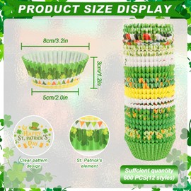 Qumenan Qumenan 600 Pack St. Patrick's Day Cupcake Liners Shamrock Print Baking Cups Lucky Four Leaf Wrappers Muffin Liners for St. Patrick's Day Candy Party Decorations Supplies (12 Styles)