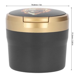Car Ashtray with Cover LED Light Portable Vehicle Ashtray Smokeless Car Ashtray for Travel Outdoor Golden Skull