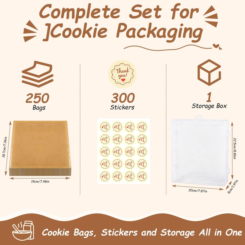 250 Pack Cookie Bags with Seal, 7.1 x 7.5 Inch
