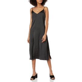The Drop Women's Ana Silky V-Neck Midi Slip Dress Dress, -Black, XL