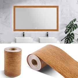 Rindion 45 FT Brown Wood Grain Wallpaper Border, Removable Waterproof Mirror Frame Border, Self Adhesive Kitchen Bathroom Mirror Frame Sticker (3.94Inch X 45.9 Ft)